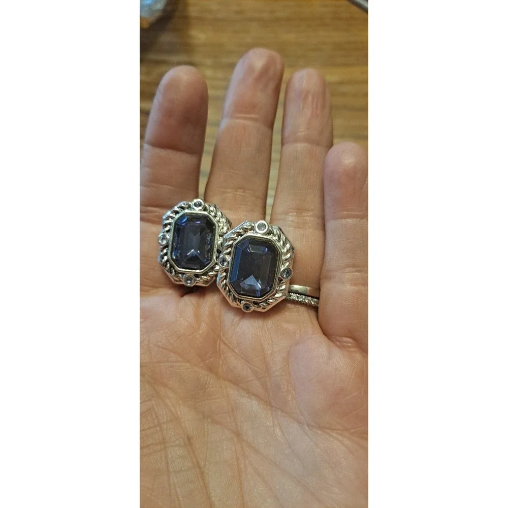 Purple/blue Stone With Silver Backing Clip On Earrings